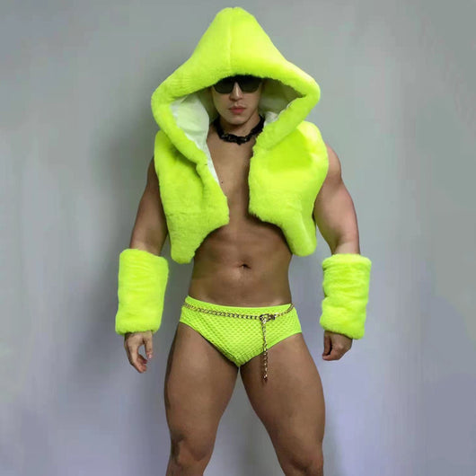 Chaleco de Pelaje Fluorescente Verde Hip-hop Jazz para Hombre y Mujer - Image 3