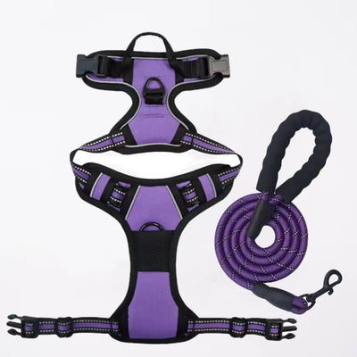 Red and black dog harness with reflective strips, adjustable straps, and a top handle for secure pet control. - Image 21