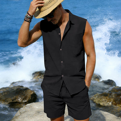 Conjunto de Camisa y Pantalones Cortos de Lino para Hombre - Image 7
