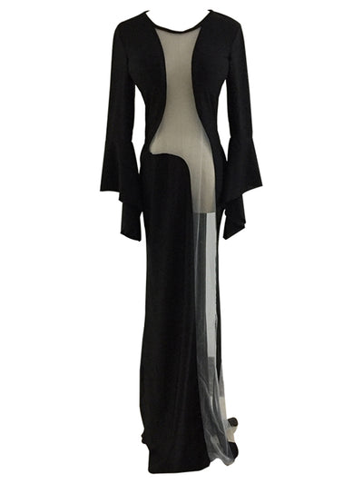 Vestido Largo Ajustado con Manga Larga y Tul Transparente - Image 8