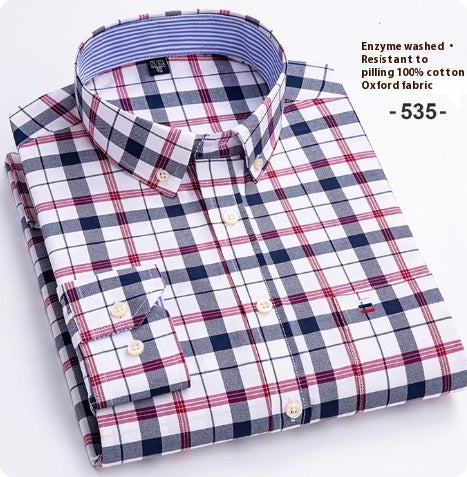 Camisa Oxford de Algodón Puro a Cuadros para Hombre