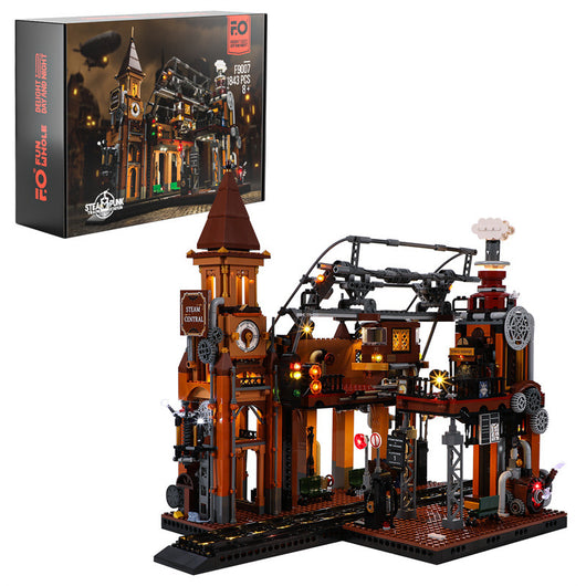 Maqueta de Estación de Tren Steampunk con Bloques de Construcción y Luz LED - Image 6