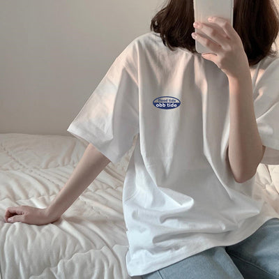 Vestido Coreano Suelto de Algodón Manga Corta Primavera Verano