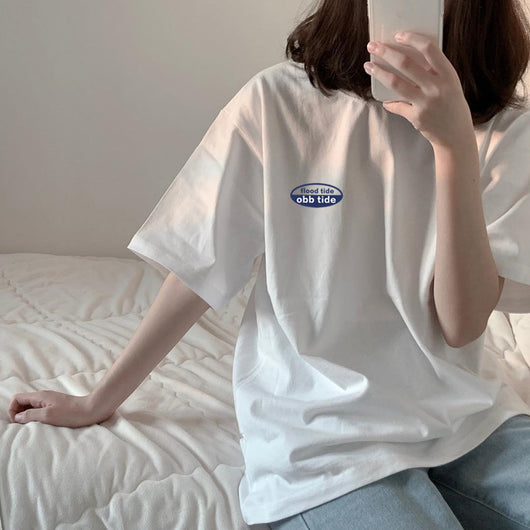 Vestido Coreano Suelto de Algodón Manga Corta Primavera Verano