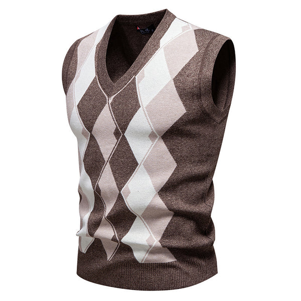 Suéter Tejido Jacquard para Hombre - Chaleco Cuello V