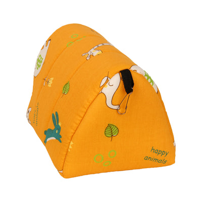 Teal cotton pet nest with a colorful forest pattern, lined with white plush, designed for small birds or parrots. - Image 18