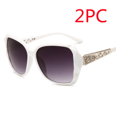 Women's retro big frame sunglasses with brown faceted frames, gradient purple lenses, and rhinestone-detailed silver temples. - Image 17