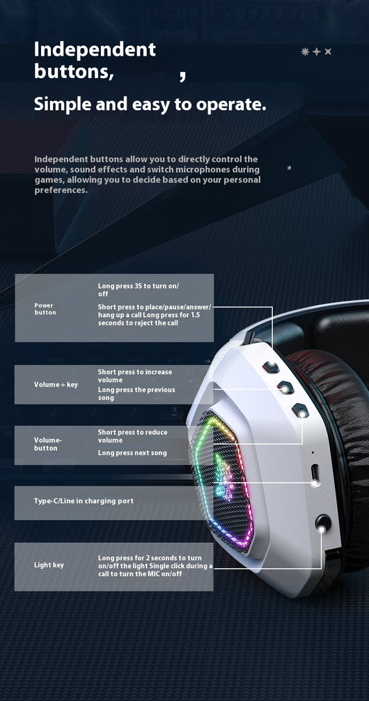 Auriculares Gaming Inalámbricos Bluetooth con RGB Luminoso - Image 27