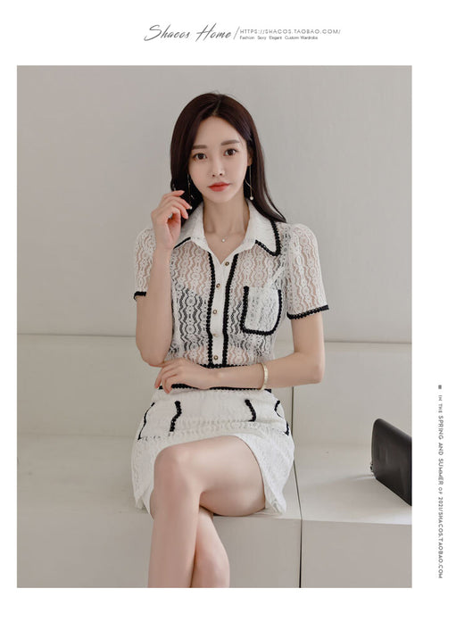 Conjunto Elegante: Blusa de Volantes y Falda Cintura Alta - Image 8