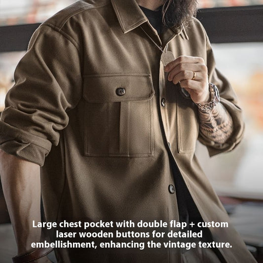 Chaqueta Camisa de Lana Estilo Retro Americano para Hombre - Image 2