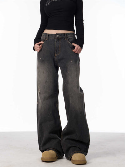 Jeans Rectos Anchos con Efecto Desteñido y Salpicaduras de Tinta para Mujer - Image 8
