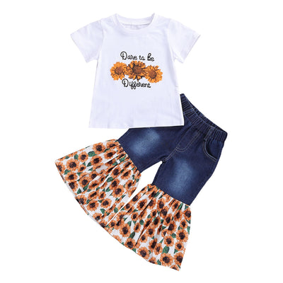 Set de Camisetas de Manga Corta para Niños con Estampado de Girasol Denim - Image 2