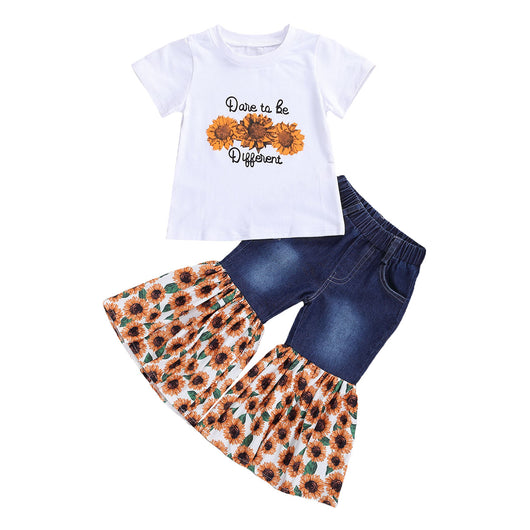 Set de Camisetas de Manga Corta para Niños con Estampado de Girasol Denim - Image 2