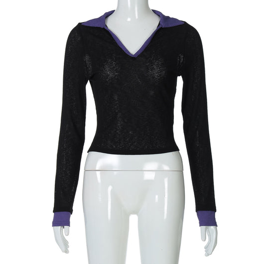 Blusa Casual de Rayas con Cuello Polo y Manga Larga - Image 9