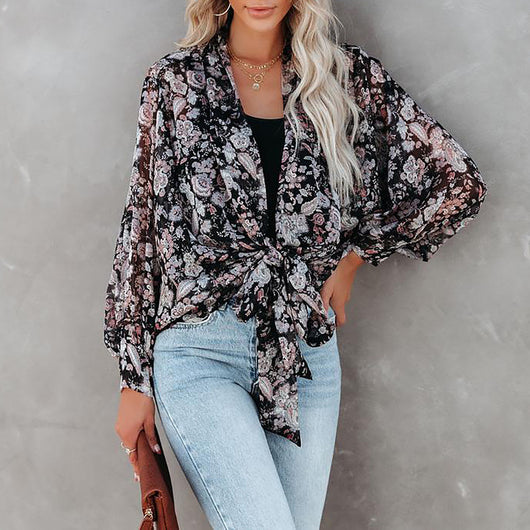Camisa Cardigan Estampada de Manga Larga para Mujer - Image 5