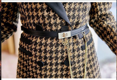 Abrigo Tweed Retro Cuello Solapa Corte Slim Mujer - Image 8