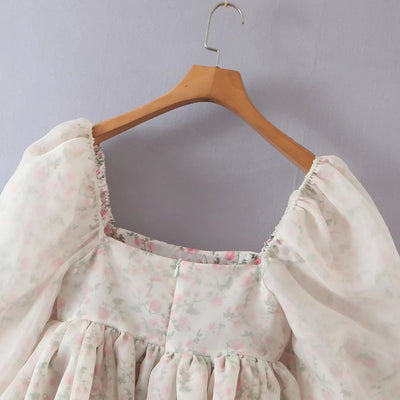 Vestido Estampado con Cuello Cuadrado y Mangas Abullonadas - Image 8
