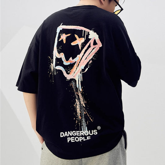 Camiseta Suelta de Manga Corta con Diseño Splash de Tinta