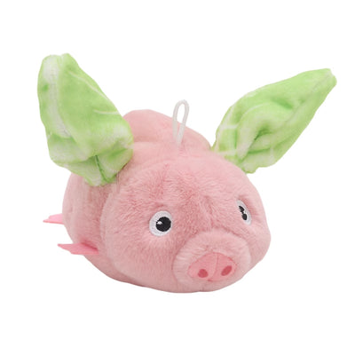 Pink plush pig cat toy with green wings, featuring sound and vibration, 15.5cm long, with USB charging. - Image 5