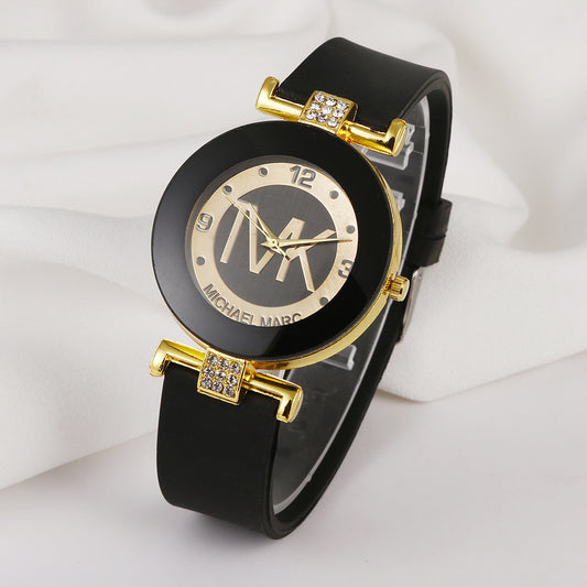 Reloj de Mujer con Correa de Silicona Diamantada y Movimiento de Cuarzo