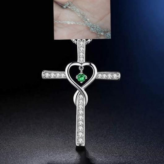Collar Colgante Cruz Cristiana Fe y Amor Infinito con Piedra de Nacimiento - Image 41
