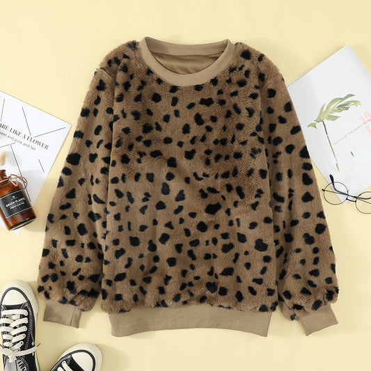 Suéter Esponjoso Estampado Leopardo Cuello Redondo para Mujer - Image 2