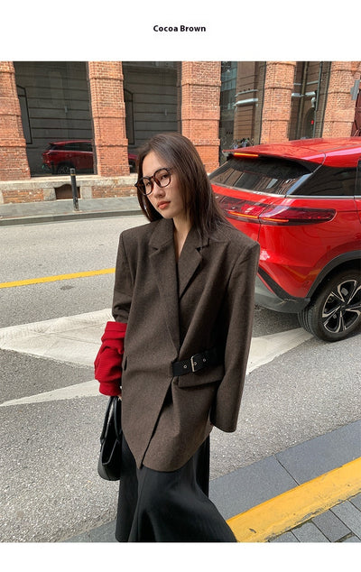 Blazer de Lana Estilo Americano con Hombreras Acolchadas para Mujer - Image 22