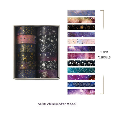 Set of six 1.5cm wide decorative tapes featuring starry sky, zodiac signs, moon phases, constellations, and planets. - Image 7