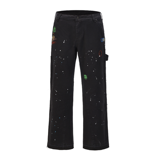 Jeans de Trabajo Micro-Acampanados con Detalles Grafiti Salpicado