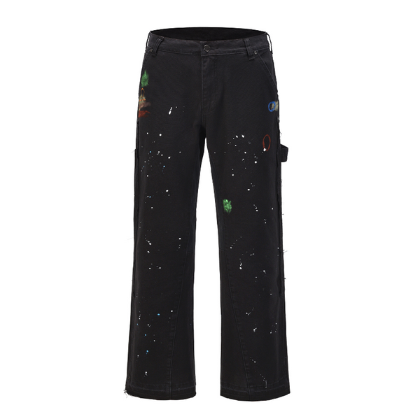 Jeans de Trabajo Micro-Acampanados con Detalles Grafiti Salpicado