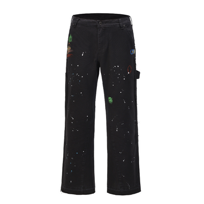 Jeans de Trabajo Micro-Acampanados con Detalles Grafiti Salpicado
