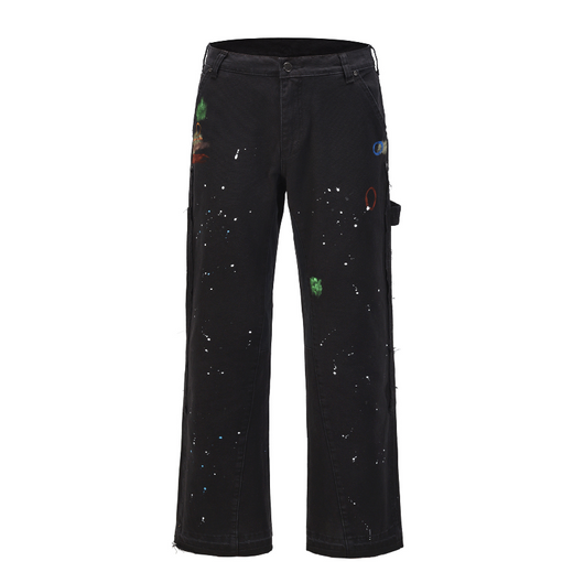 Jeans de Trabajo Micro-Acampanados con Detalles Grafiti Salpicado