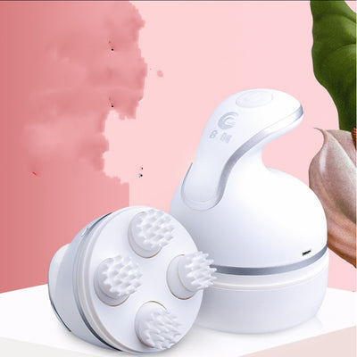 White electric pet head massager with silver accents, featuring a curved handle for comfortable grip. - Image 5