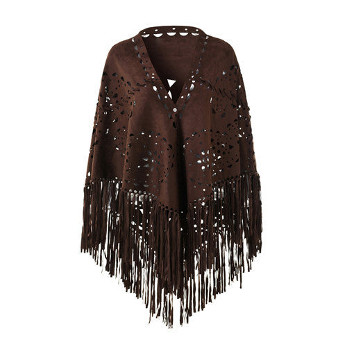 Capa Chal de Gamuza Deerskin con Borlas - Estilo Europeo Elegante - Image 12