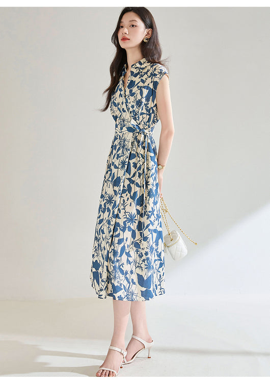 Vestido Camisero Ajustado Estampado Azul y Blanco - Image 9