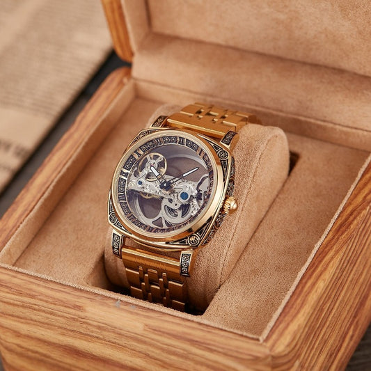 Reloj Mecánico Automático Vintage con Esfera Luminosa y Relieves