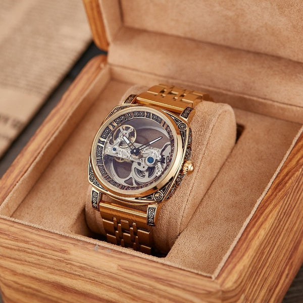 Reloj Mecánico Automático Vintage con Esfera Luminosa y Relieves