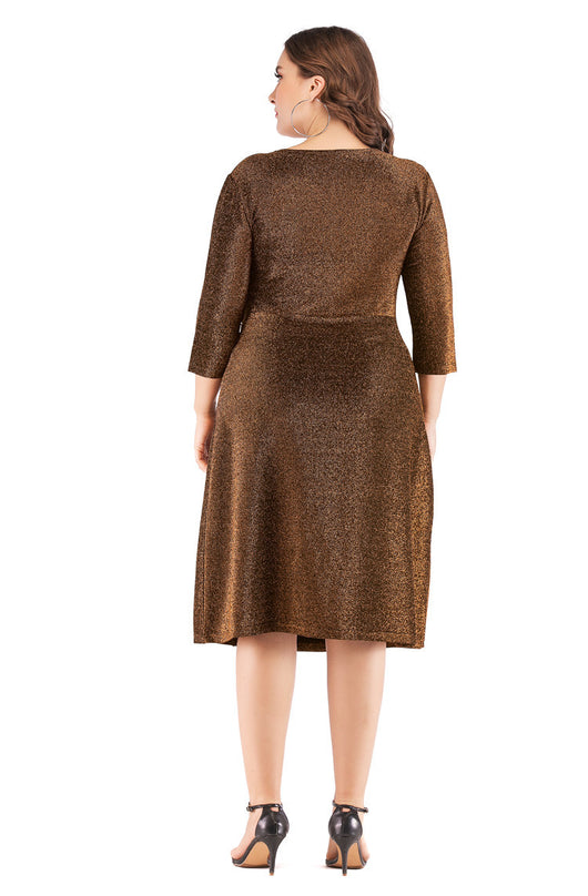 Vestido de Fiesta Midi en Seda Brillante con Escote V y Cintura Alta - Tallas Grandes - Image 8