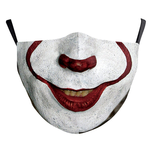 Green and yellow digital print Halloween dust mask with a grotesque, tree-like face design and black ear loops. - Image 17