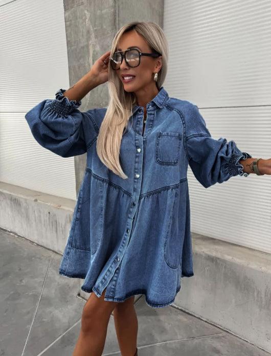 Vestido Camisero Denim Manga Larga para Primavera y Verano - Image 12