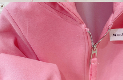 Pink hooded zip-up jacket and matching pants set for girls, featuring a small 'N=XT GIRLS' label. - Image 4