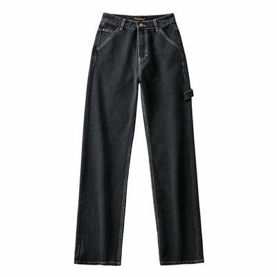 Jeans Talle Alto Pierna Ancha Retro con Costuras Decorativas - Image 22