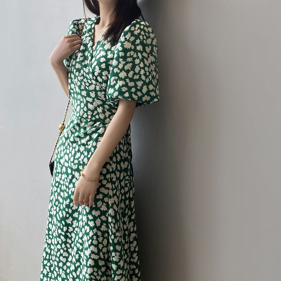Vestido Escote V Floral Bosque Francés para Mujer Verano