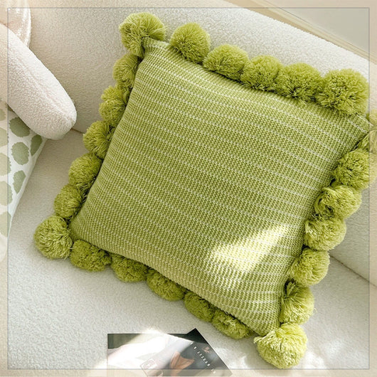 Funda de Cojín Tejido Verde Menta con Borlas - Almohada Decorativa Moderna para Sofá y Cama - Image 4