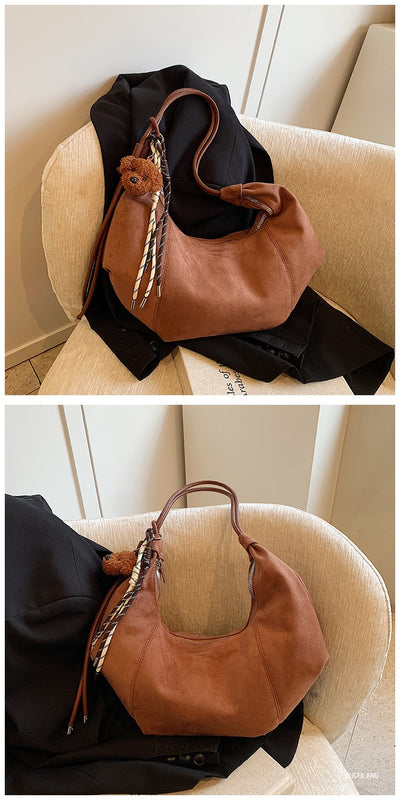 Bolso Bandolera Retro de Gamuza y Forro Polar - Minimalista de Gran Capacidad - Image 14