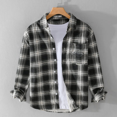 Camisa Cuadriculada de Algodón Cepillado - Estilo Retro Casual - Image 6