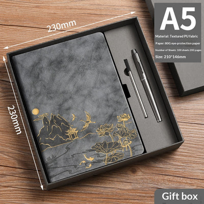 Set de Cuaderno A5 Estilo Chino Vintage para Negocios y Oficina en Caja de Regalo - Image 15