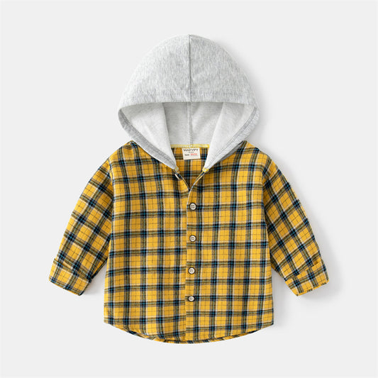 Camisa Infantil Coreana a Cuadros con Capucha - Manga Larga Trendy - Image 2
