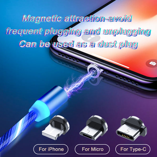 Magnetic Fast Charging Cable with LED - USB Type-C, Micro USB and Lightning