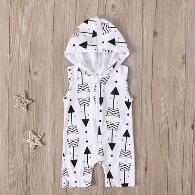 Enterizo Infantil Verano con Capucha, Estampado de Flechas Gris y Blanco - Image 6